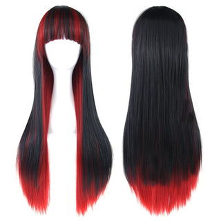 Ombre Rainbow Cosplay Wig with Bangs – Long Curly Synthetic Costume Wig