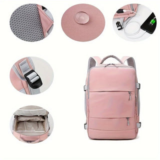 Pink Waterproof Travel Backpack for Women – Anti-Theft, USB Charging, Large Capacity Daypack with Luggage Strap