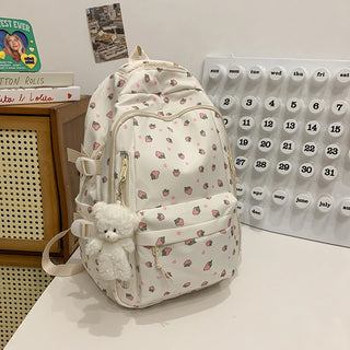 Petal & Fruit Print Backpack – Optional Bear Charm