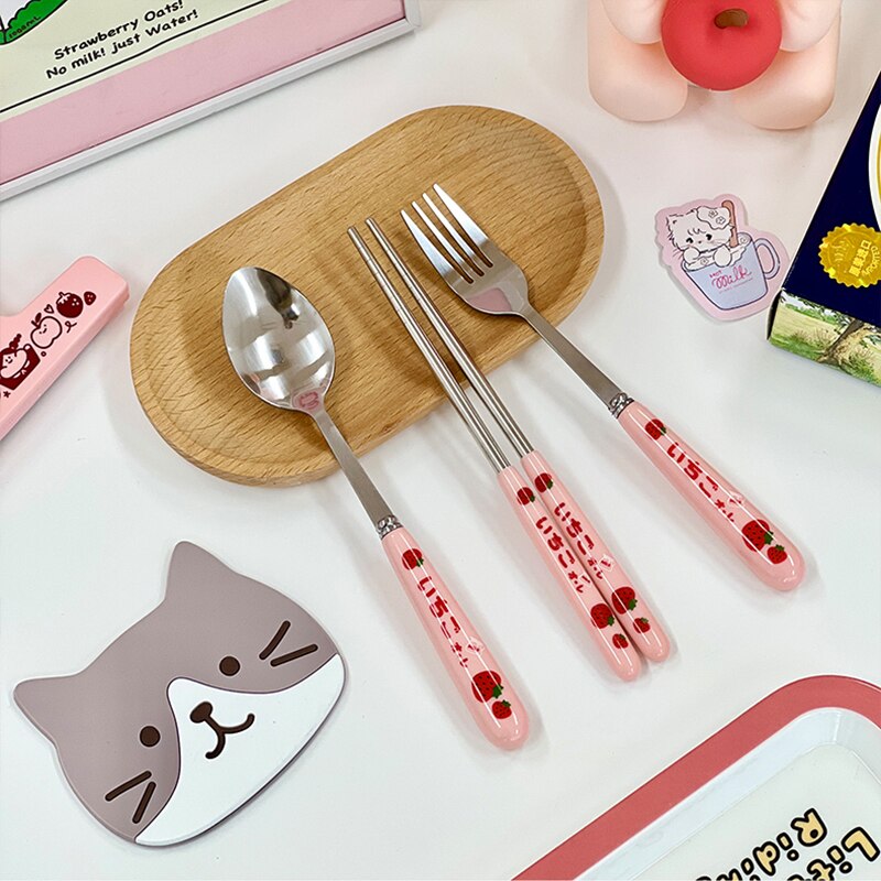 Stainless Steel Kids Travel Cutlery Portable Tableware Spoon And Fork Kids  Cartoon Pattern Cutlery Picnic Set Gift For Kids - AliExpress