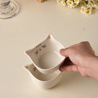 Set of 2 Ceramic Cat-Shaped Mini Dishes – 90ml Sauce Bowls