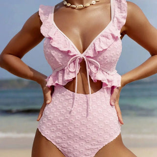 Pink Ruffle Cut-Out One Piece Swimsuit