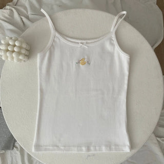 Floral Eyelet Bow Cotton Cami Strap Top