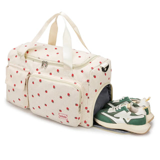 Strawberry Corduroy Travel Tote Bag Gym Bag Travel Bag with Shoe Compartment