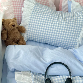 Pastel Gingham Ruffle Duvet Cover Set – 3 Pieces