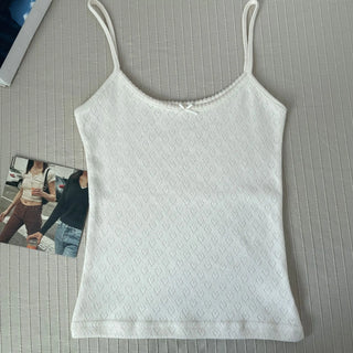 Floral Eyelet Bow Cotton Cami Strap Top