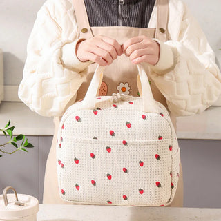 Floral Corduroy Insulated Lunch Bag with Front Pocket