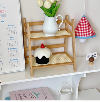 Wooden Rattan Desktop Storage Shelf