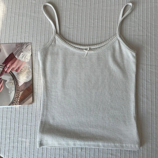 Floral Eyelet Bow Cotton Cami Strap Top