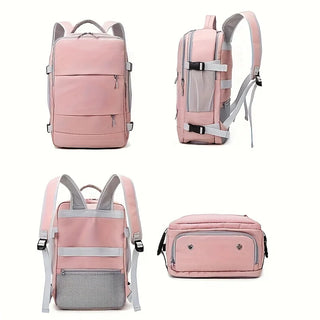 Pink Waterproof Travel Backpack for Women – Anti-Theft, USB Charging, Large Capacity Daypack with Luggage Strap