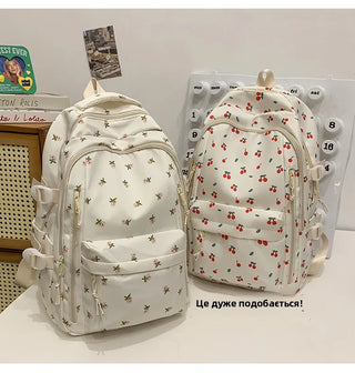 Petal & Fruit Print Backpack – Optional Bear Charm