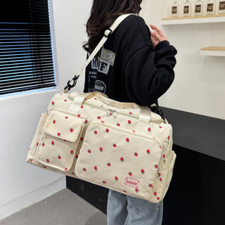 Strawberry Corduroy Travel Tote Bag Gym Bag Travel Bag with Shoe Compartment