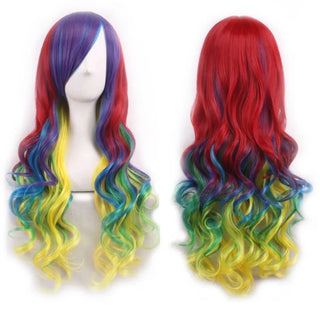 Ombre Rainbow Cosplay Wig with Bangs – Long Curly Synthetic Costume Wig
