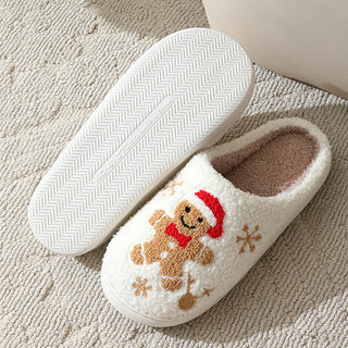 Christmas Women Slippers Cute Gingerbread Winter Warm Slides Couple Houseshoes Men Bedroom Flat Soft Sole Home Shoes for Gift