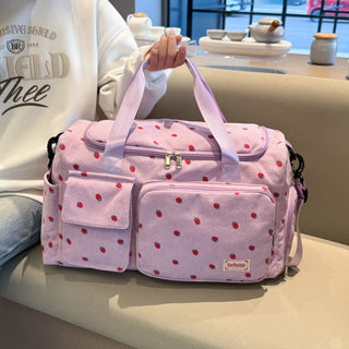 Strawberry Corduroy Travel Tote Bag Gym Bag Travel Bag with Shoe Compartment