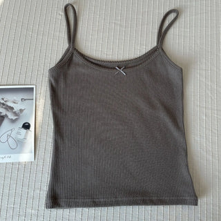 Floral Eyelet Bow Cotton Cami Strap Top