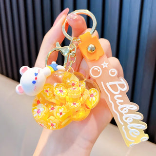 Kawaii Cloud Bear Quicksand Keychain – Floating Glitter Cartoon Charm