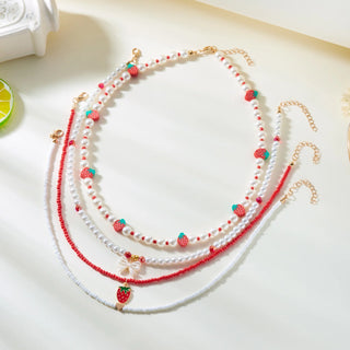 Strawberry Beaded Choker Necklace – Boho Y2K Summer Pearl Pendant