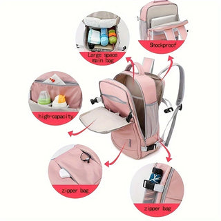 Pink Waterproof Travel Backpack for Women – Anti-Theft, USB Charging, Large Capacity Daypack with Luggage Strap
