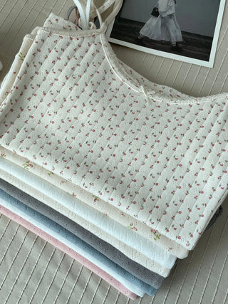 Floral Eyelet Bow Cotton Cami Strap Top
