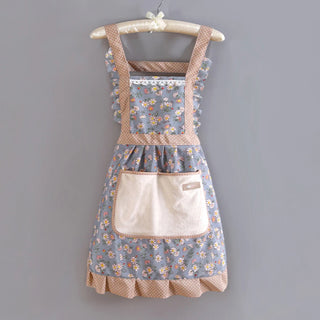 1 x Korean Style Pretty Frilly Baking / Cooking Canvas Apron with Pockets