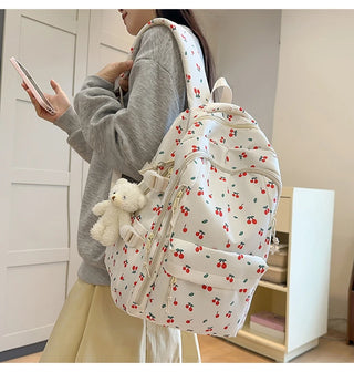 Petal & Fruit Print Backpack – Optional Bear Charm