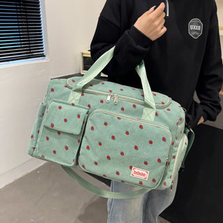 Strawberry Corduroy Travel Tote Bag Gym Bag Travel Bag with Shoe Compartment