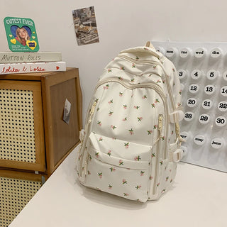 Petal & Fruit Print Backpack – Optional Bear Charm