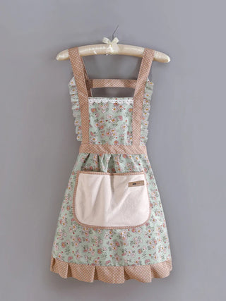 1 x Korean Style Pretty Frilly Baking / Cooking Canvas Apron with Pockets