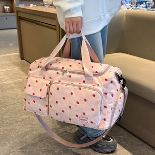 Strawberry Corduroy Travel Tote Bag Gym Bag Travel Bag with Shoe Compartment