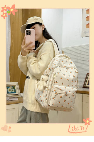 Petal & Fruit Print Backpack – Optional Bear Charm