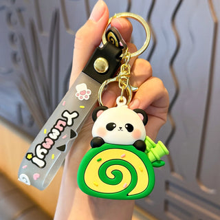 Cute Cat Egg Roll Key Chain Kawaii Kitty Cake Doll School Bag Accessories Keyring Cartoon Pendant Keyfob for Couple Jewelry Gift