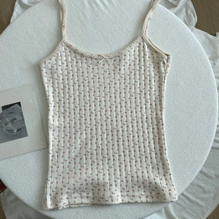 Floral Eyelet Bow Cotton Cami Strap Top