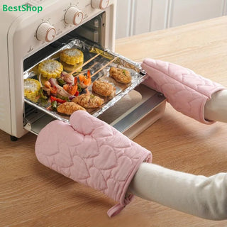 Pink Heart Quilted Oven Mitt & Pot Holder Set – 4 Pieces