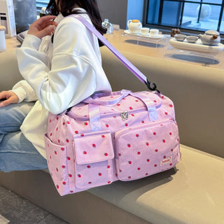 Strawberry Corduroy Travel Tote Bag Gym Bag Travel Bag with Shoe Compartment