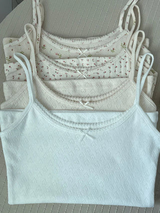 Floral Eyelet Bow Cotton Cami Strap Top