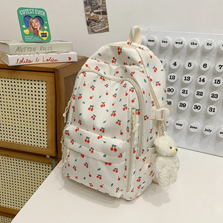Petal & Fruit Print Backpack – Optional Bear Charm