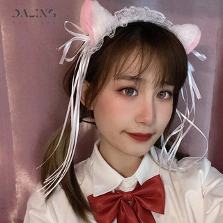 Cat Ear Ruffle Lace Headband with Ribbon and Bell -  Kawaii Cosplay