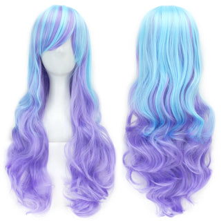 Ombre Rainbow Cosplay Wig with Bangs – Long Curly Synthetic Costume Wig
