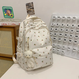Petal & Fruit Print Backpack – Optional Bear Charm