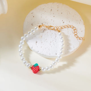 Strawberry Beaded Choker Necklace – Boho Y2K Summer Pearl Pendant