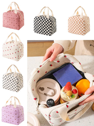 Floral Corduroy Insulated Lunch Bag with Front Pocket