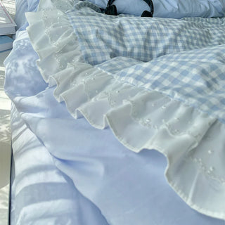 Pastel Gingham Ruffle Duvet Cover Set – 3 Pieces