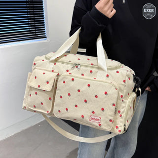Strawberry Corduroy Travel Tote Bag Gym Bag Travel Bag with Shoe Compartment