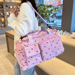 Strawberry Corduroy Travel Tote Bag Gym Bag Travel Bag with Shoe Compartment