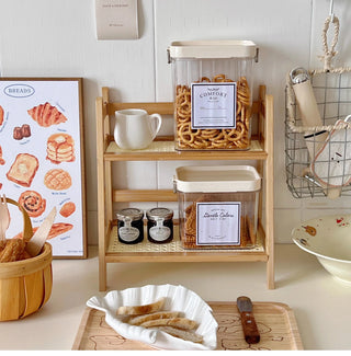 Wooden Rattan Desktop Storage Shelf