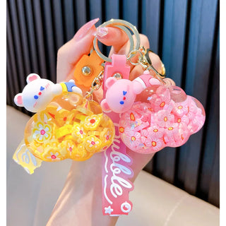 Kawaii Cloud Bear Quicksand Keychain – Floating Glitter Cartoon Charm