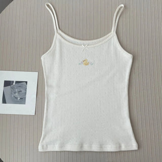 Floral Eyelet Bow Cotton Cami Strap Top