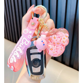 Kawaii Cloud Bear Quicksand Keychain – Floating Glitter Cartoon Charm