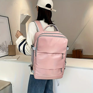 Pink Waterproof Travel Backpack for Women – Anti-Theft, USB Charging, Large Capacity Daypack with Luggage Strap